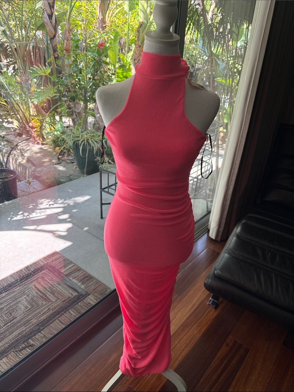 Sleeveless High-Neck Maxi Dress in Pale Coral Pink